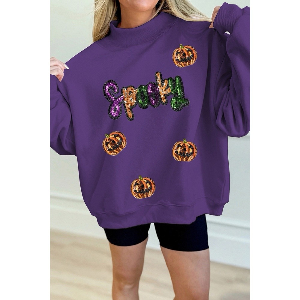 SYNZ Sequin Pumpkin Spooky Halloween Sweatshirt Women's Size Small